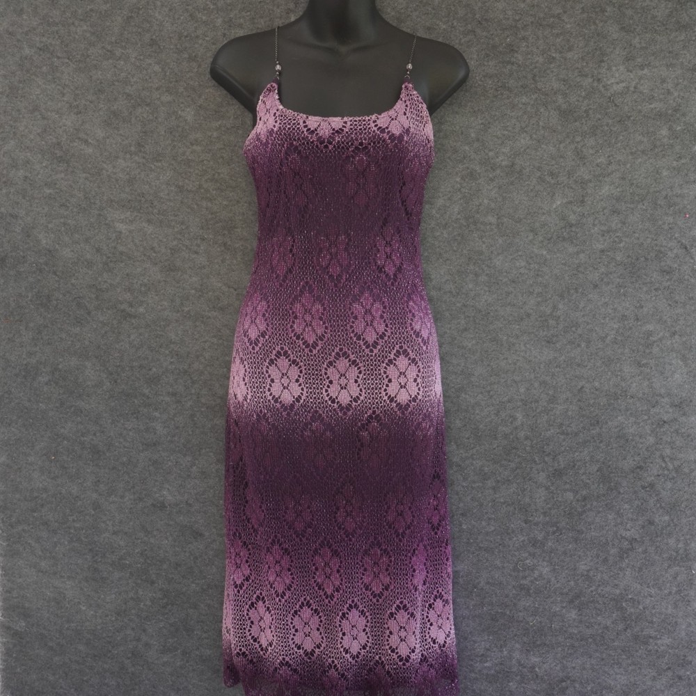 Y2K Windsor Midi Slip Dress Women's Small Purple Ombre Lace Beaded Spaghetti Str