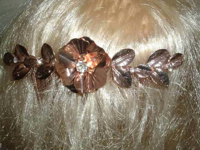 Vintage Copper And Rhinestone Dogwood Flower 4