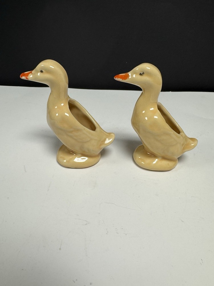 Two Decorative Yellow Duckling Planters Ceramic Made In USA