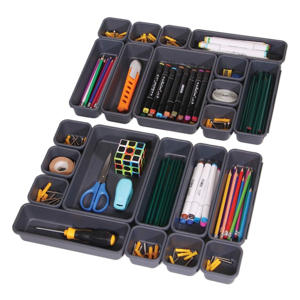 22-Piece Interlocking Plastic Drawer Organizer Set for Desk Storage