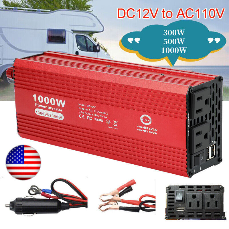 1000 Watt Car Power Inverter 12V To 110V 120V Laptop Phone Charger Adapter DC/AC
