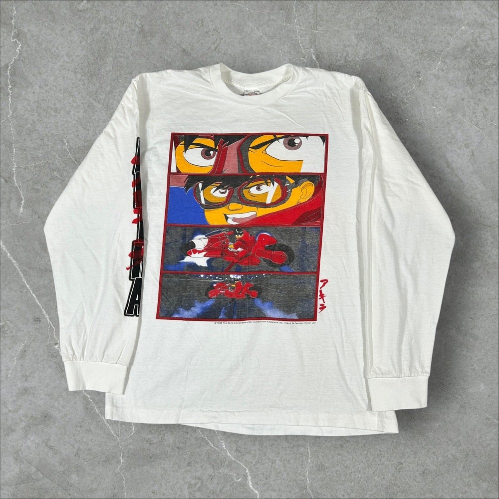 Vintage Akira 1988 Anime Size L Single Stitch Reprint Long Sleeve White T-Shirt