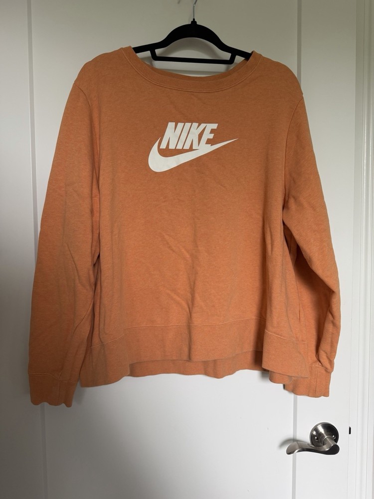 Nike Sweatshirt Women 2X Orange Crew Neck Pullover Swoosh Logo Stretch