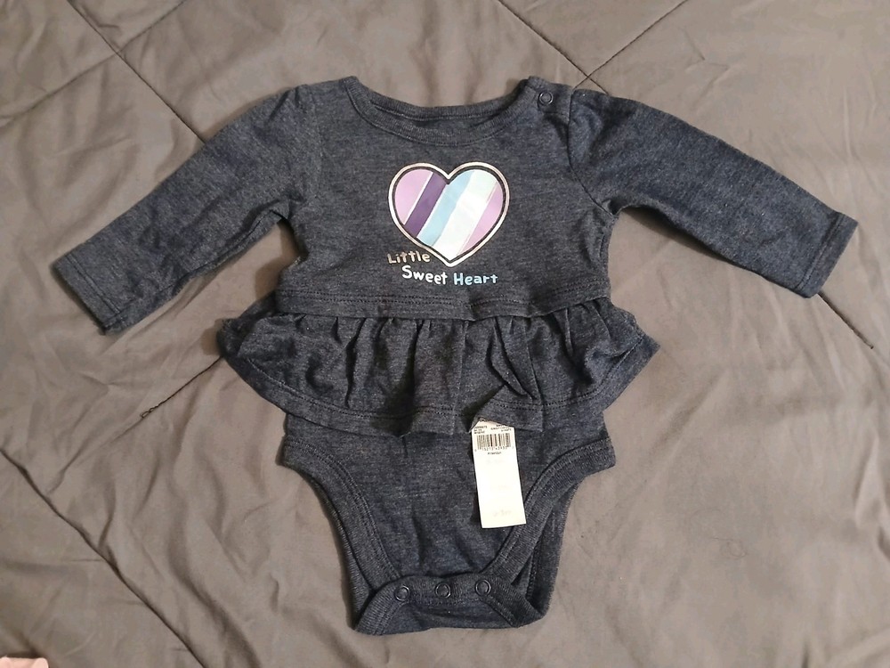 Garanimals Heart Ruffle Long Sleeve Bodysuit Dark Blue 0-3M One-Piece Cotton