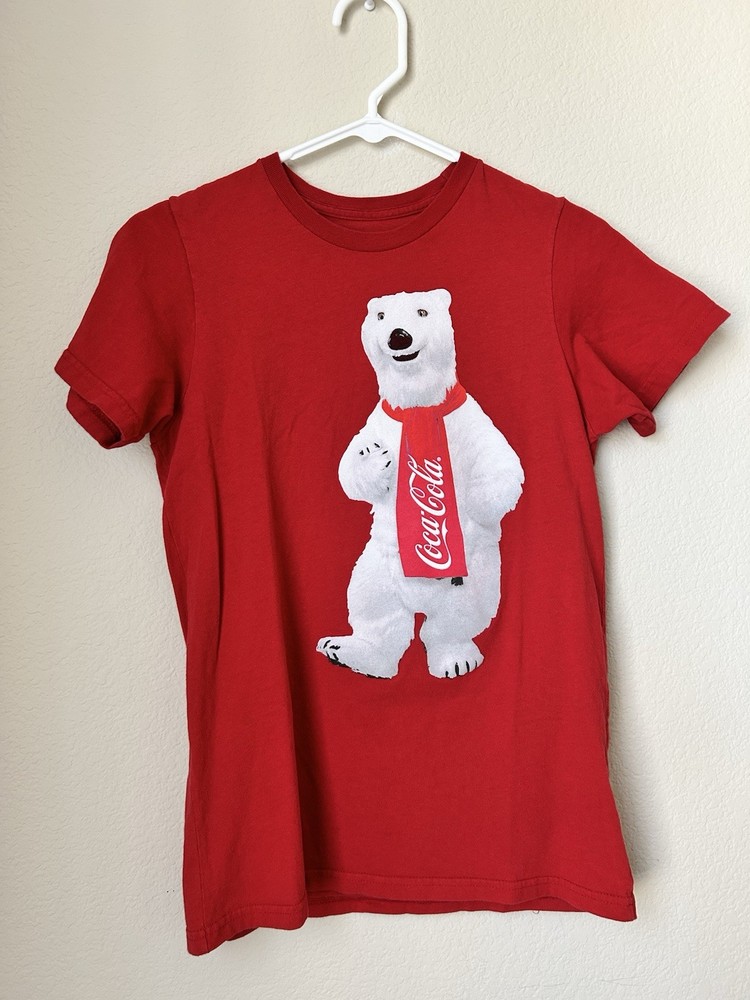 Coca Cola Polar Bear Holiday Youth Size L Red Short Sleeve T-shirt 100% Cotton