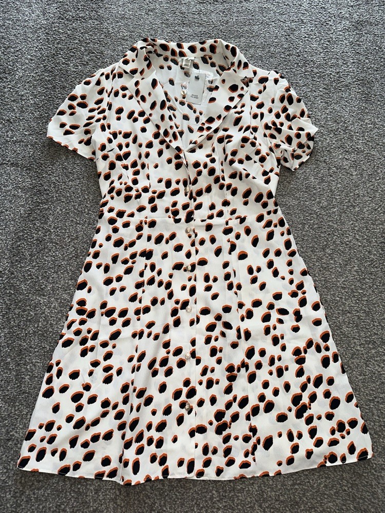 NWT Womens River Island Skater Dress, Size 10, Shirt, Lightweight, Button, Tea