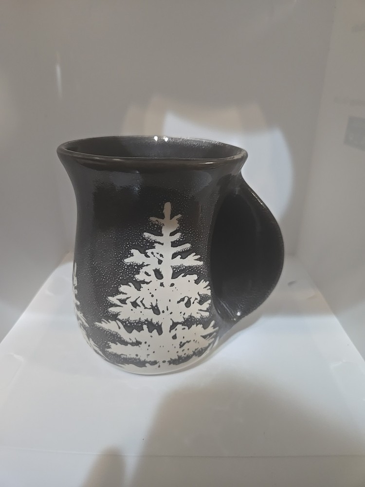 Charcoal White Forest Pine Tree Hand Warmer Coffee Mug for Right-Handed Users