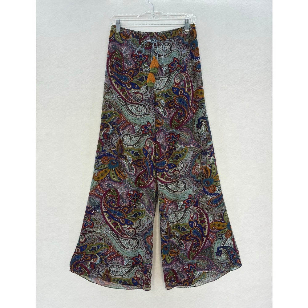 Atina Cristina Wide Leg Pants women MEDIUM Purple Blue Paisley Casual Boho Indie