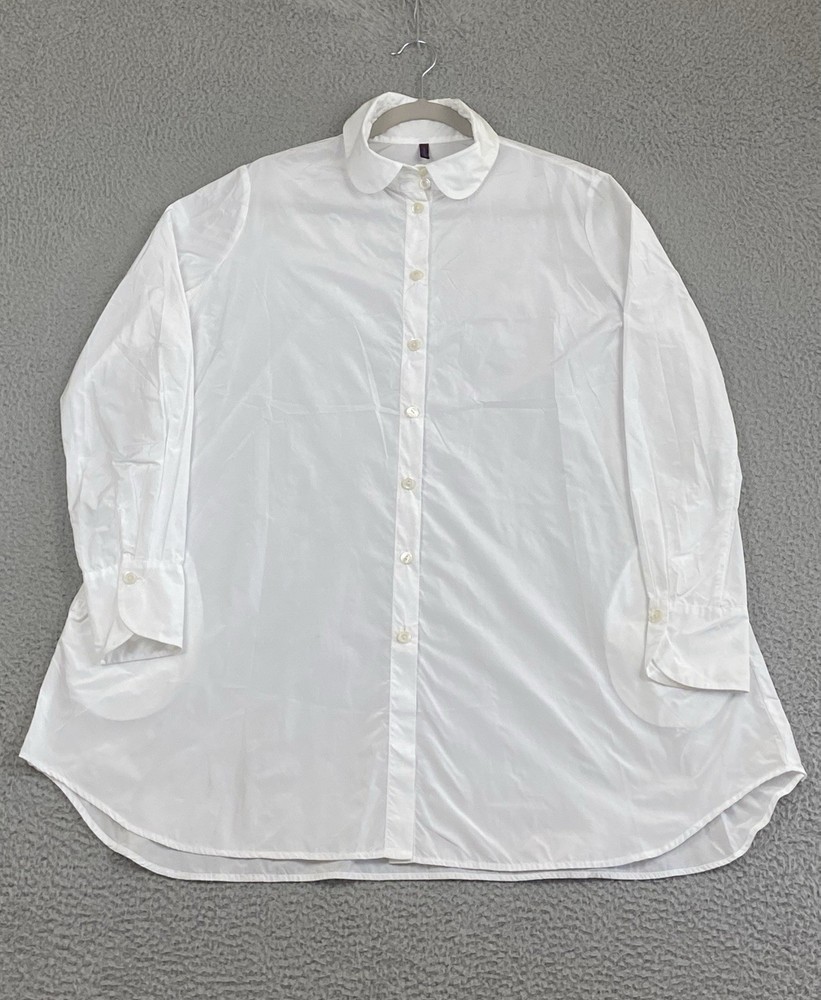 Katharina Hovman $495 Oversized Button Down Shirt Womens Size 8 White Taffeta
