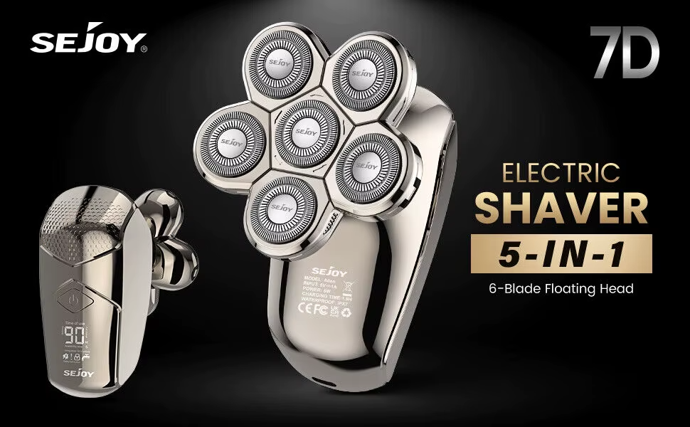 SEJOY Wet & Dry Electric Shaver 5IN1 Bald Head Shaver Beard Trimmer Hair Clipper