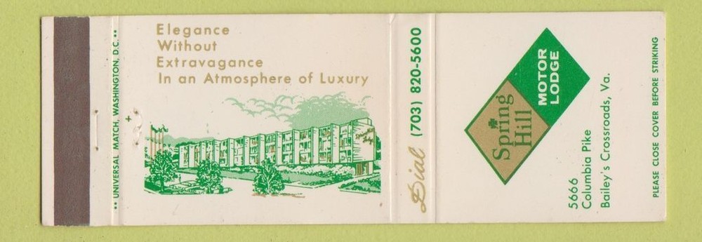 Matchbook Cover - Spring Hill Motor Lodge Bailey's Crossroads VA