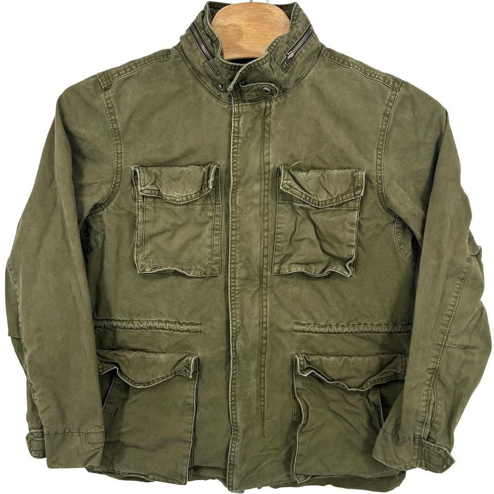 VTG y2k Men's Green Gap M4 4 Pocket Hideaway Hood Utility Military Jacket Sz Lg