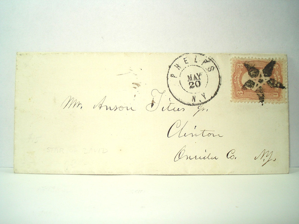 1861 PHELPS NY FANCY STAR WITHIN STAR CANCEL Cover ANSON TITUS CLINTON NY