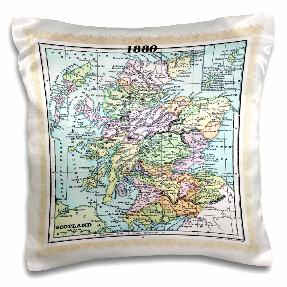 3dRose 1880 Map Of Scotland 16x16 inch Pillow Case