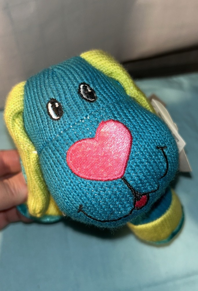 Dan Dee Neon Blue Green Soft Knit Dog Plush Pink Hearts Valentine’s Day 8x6