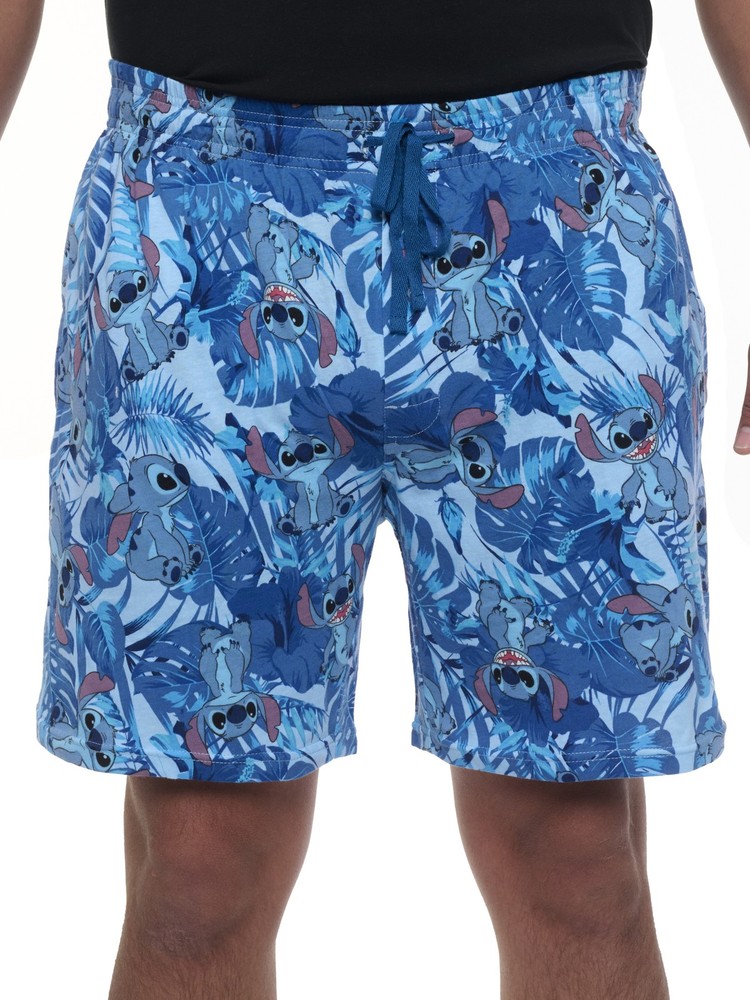 Mens Disney Stitch Pajama Sleep Shorts Loungewear Pockets Blue