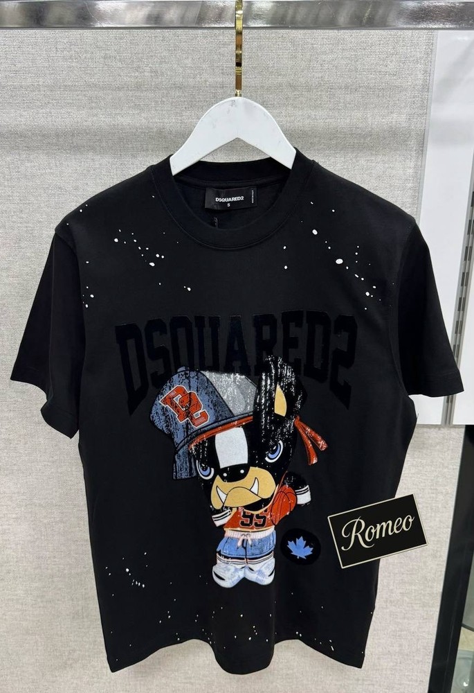 Dsquared2 Men’s S Black Romeo Graphic Logo Crew Neck Short Sleeve T-Shirt