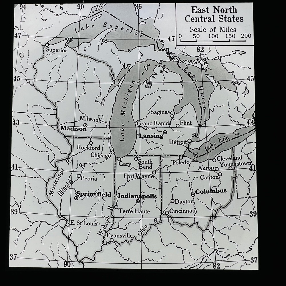 Vtg Magic Lantern Glass Slide Political Map Of East North Central States 1934
