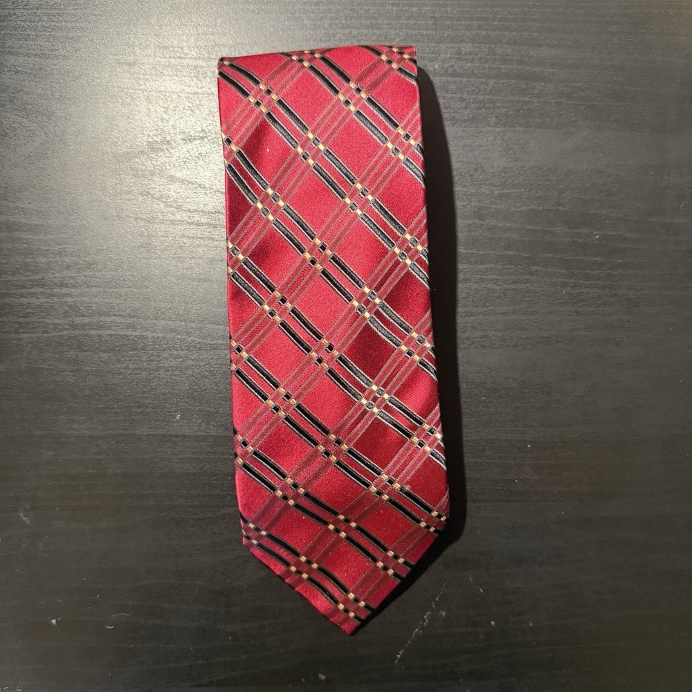 Bill Blass 100% Silk Men's Tie VTG - Red and Black Geometric Pattern