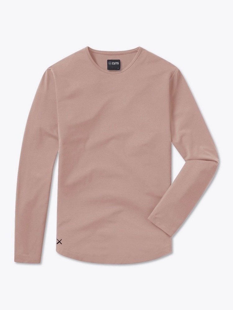 Cuts AO Long Sleeve Curve-Hem Tee Mens L Mountain Mist Performance Stretch Shirt