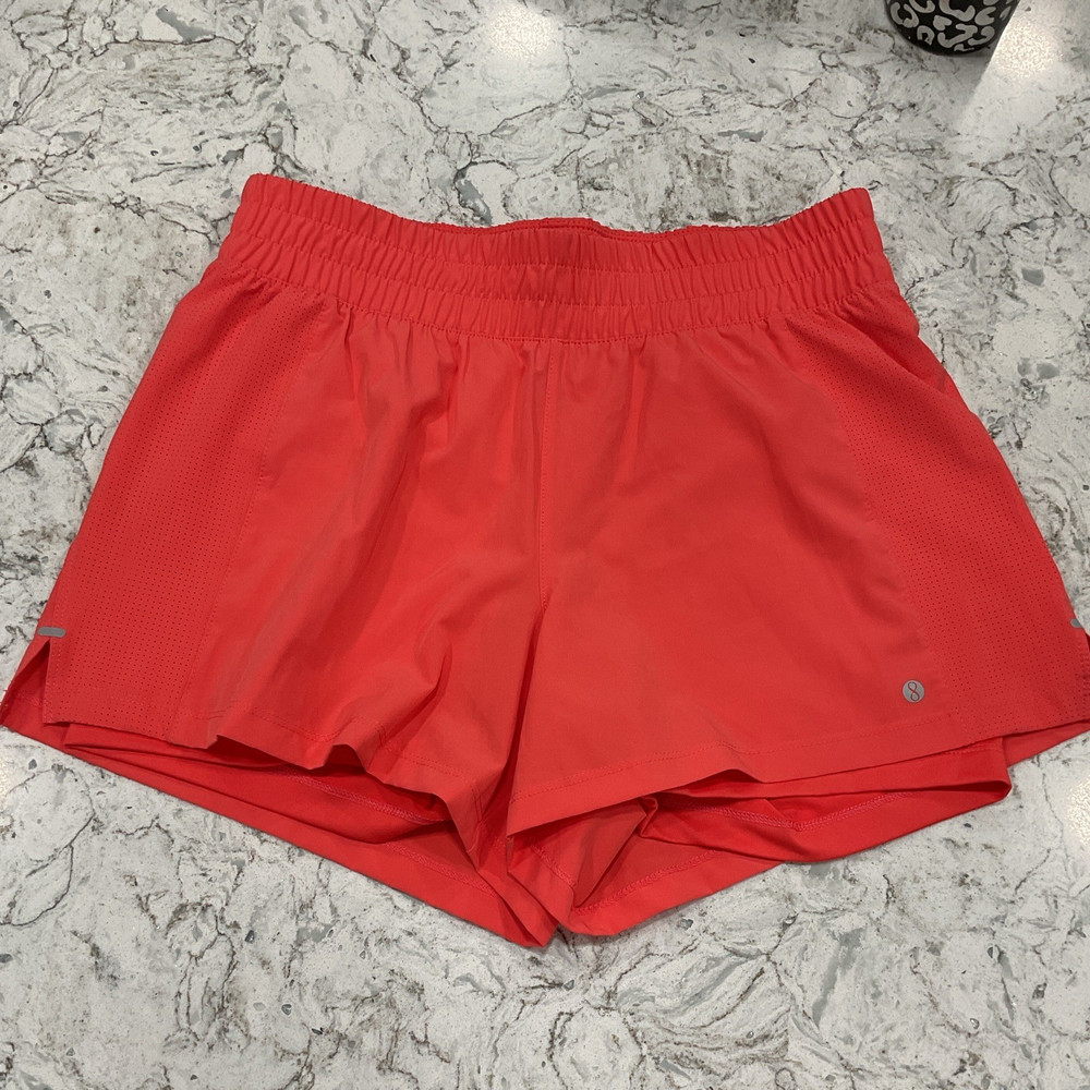 Layer 8 Women's Athletic Shorts Red Mesh Polyester Spandex Elastic Waist Stretch