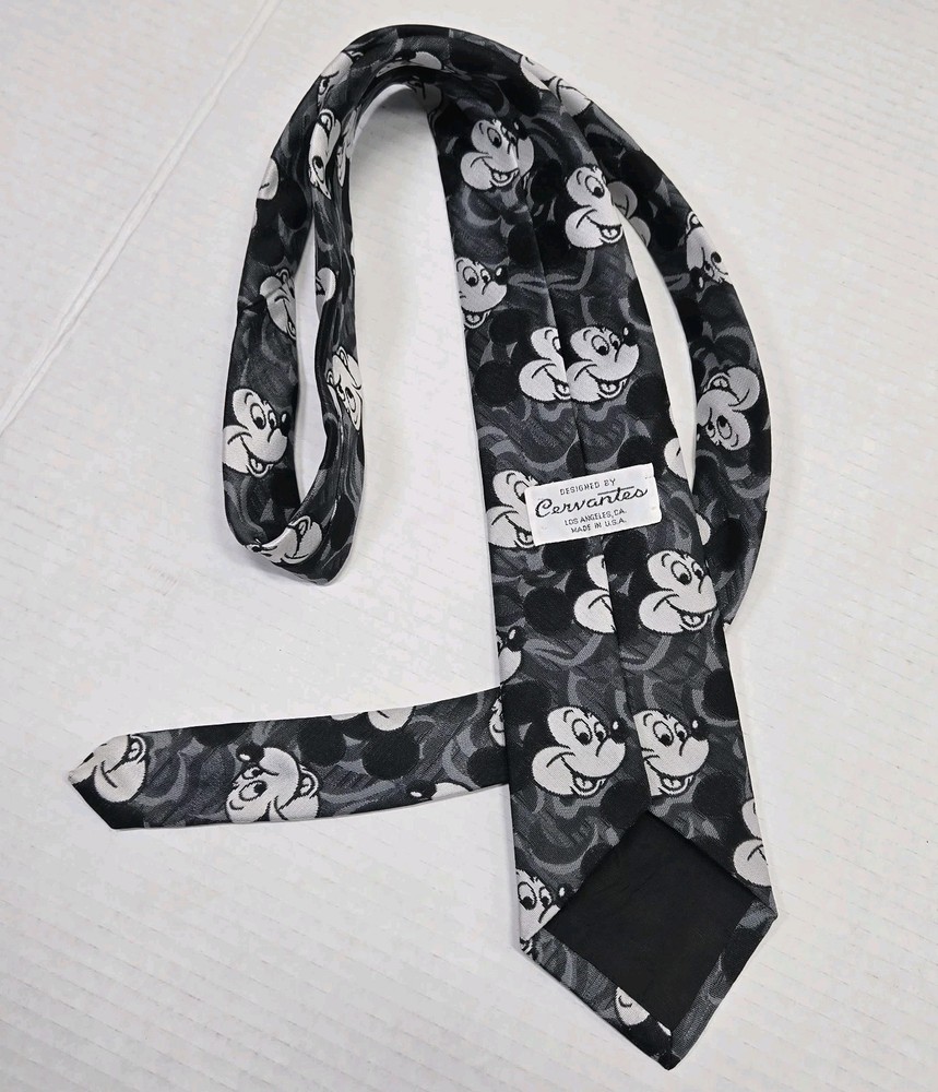 VTG Cervantes Made In USA Men's Necktie Mickey Mouse Tie Walt Disney Black/White