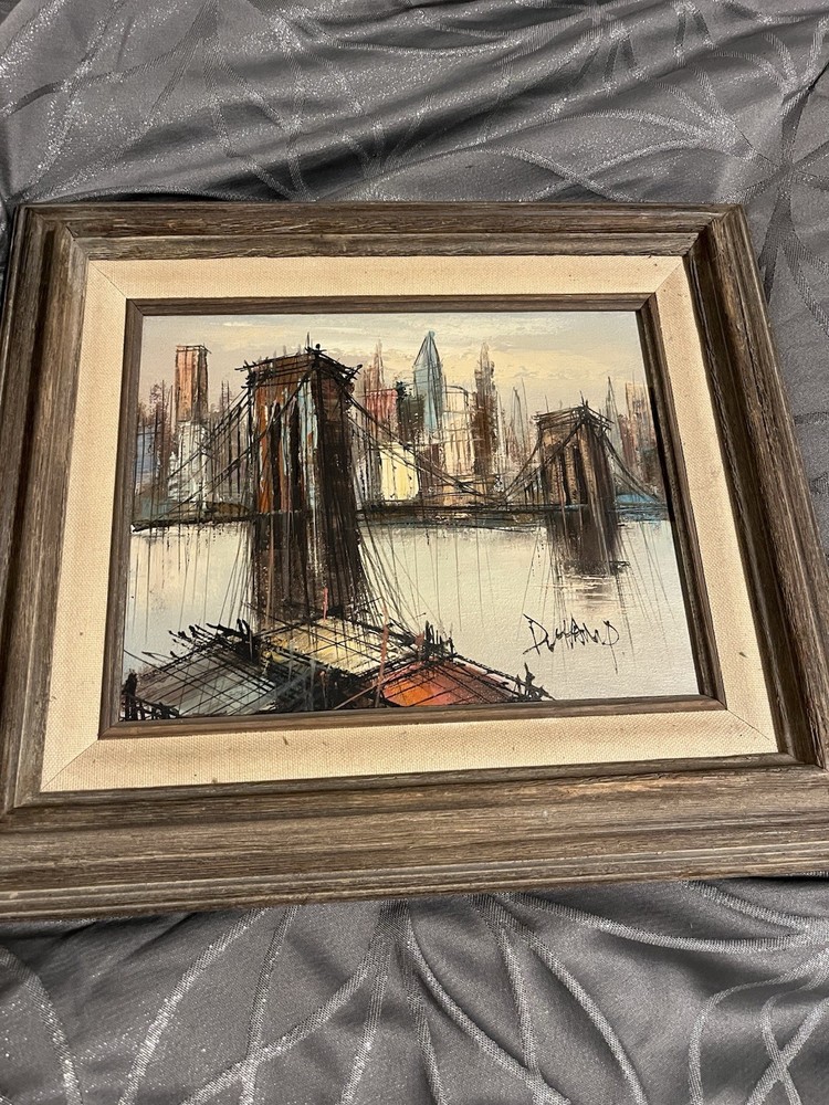 Original Suzanne Duchamp (1899-1963) Brooklyn Bridge NYC Oil on Canvas Painting