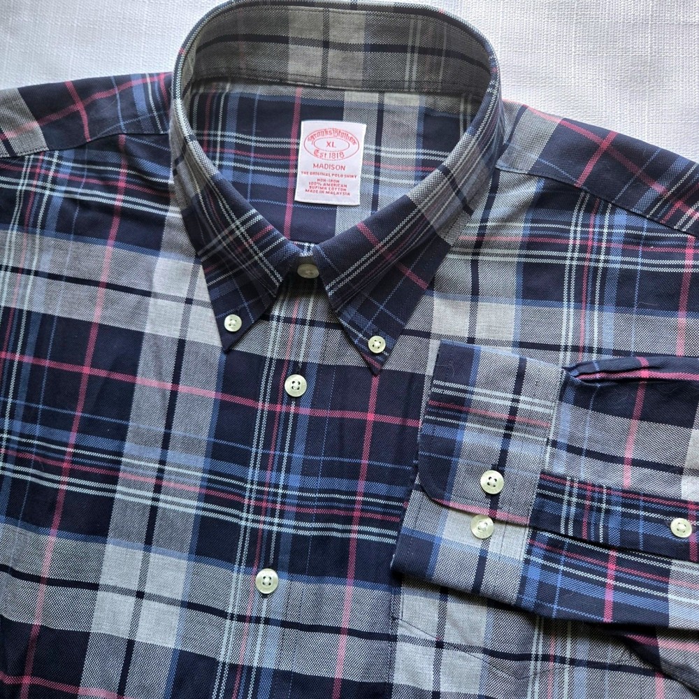 Brooks Brothers Madison Mens XL Non-Iron Supima Cotton Plaid Button Down Shirt