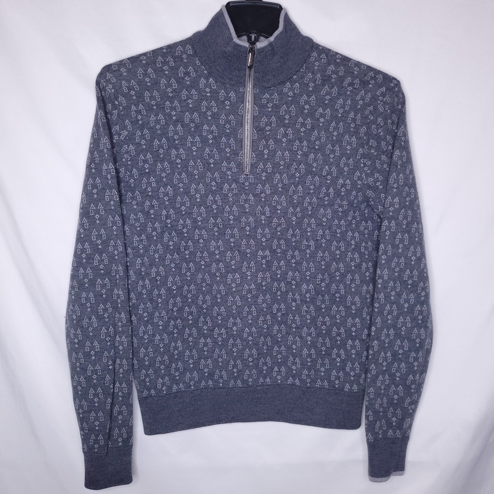 Greyson Wool Sweater Mens Medium Gray 1/4 Zip Deco Wolf Golf