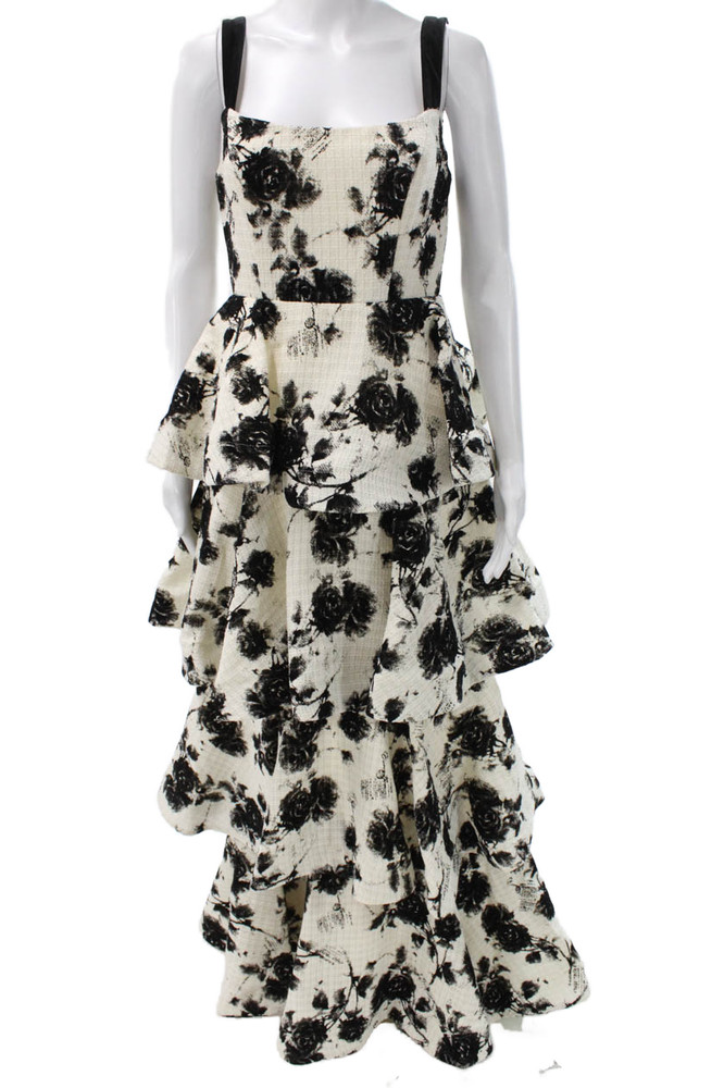 Ieena for MacDuggal Women Maxi Floral White Square Neck Polyester Dress Size 4Free Shipping in US $100+ Orders | $6.95 Orders Below