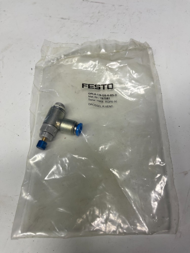 Festo GRLA-1/8-QS-6-RS-D One-Way Flow Control Valve Fitting 6mm Tube OD 197581