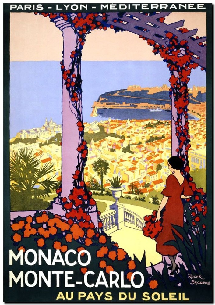 Cool Retro Travel Poster *FRAMED* CANVAS ART Monaco Monte Carlo 16
