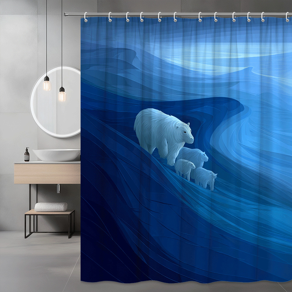 Polar Bear Family Blue Ocean Shower Curtain Graphic Print