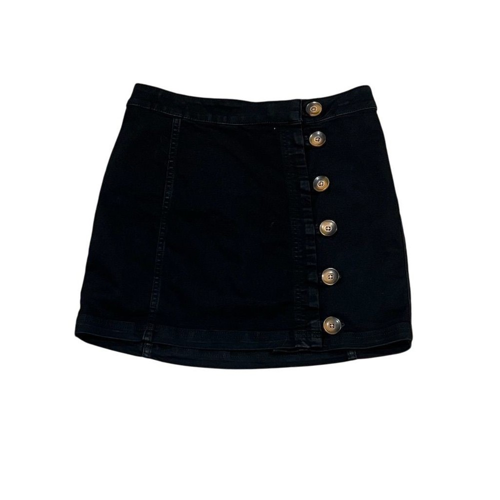 Free People Women's Black Button-Up Mini Skirt Size 6 Casual Party