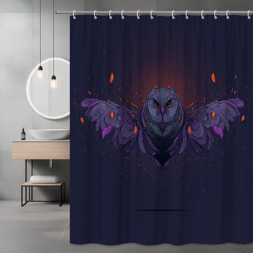 Owl Graphic Shower Curtain Dark Purple Halloween Decor