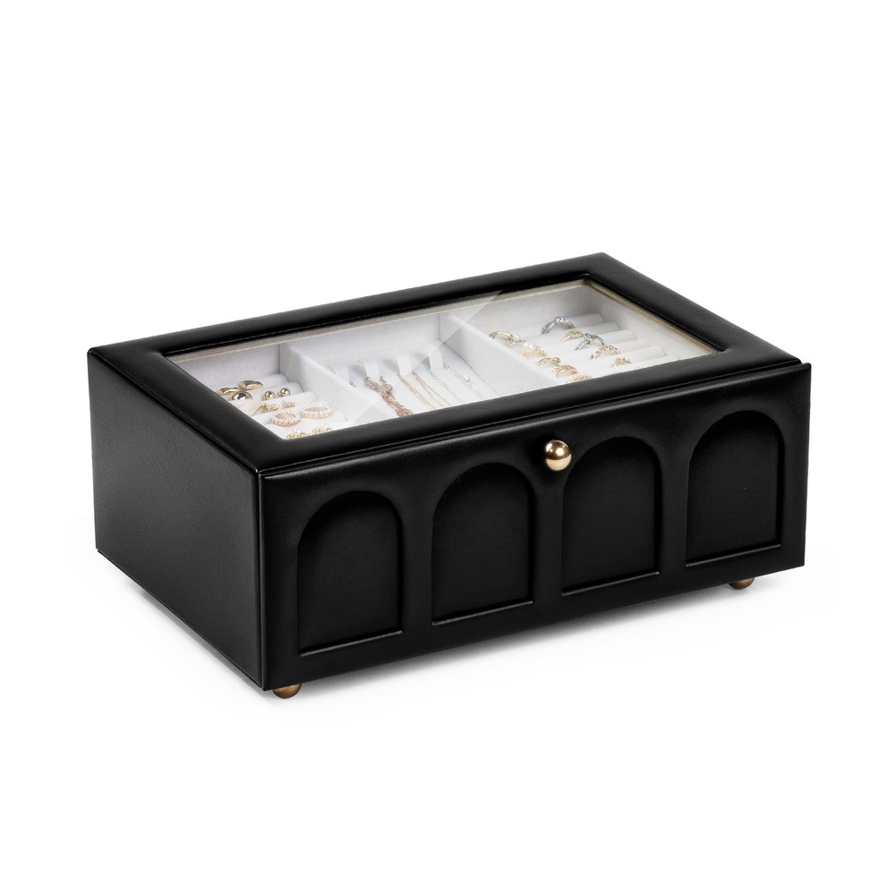 CASEGRACE 2-Layer Glass Top Jewelry Box with Double Drawers for Women - Elegant Organizer