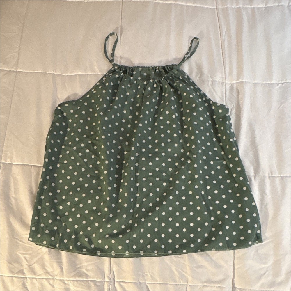 Green White Polka Dot Spaghetti Strap Sleeveless Tank Top Women’s 2XL
