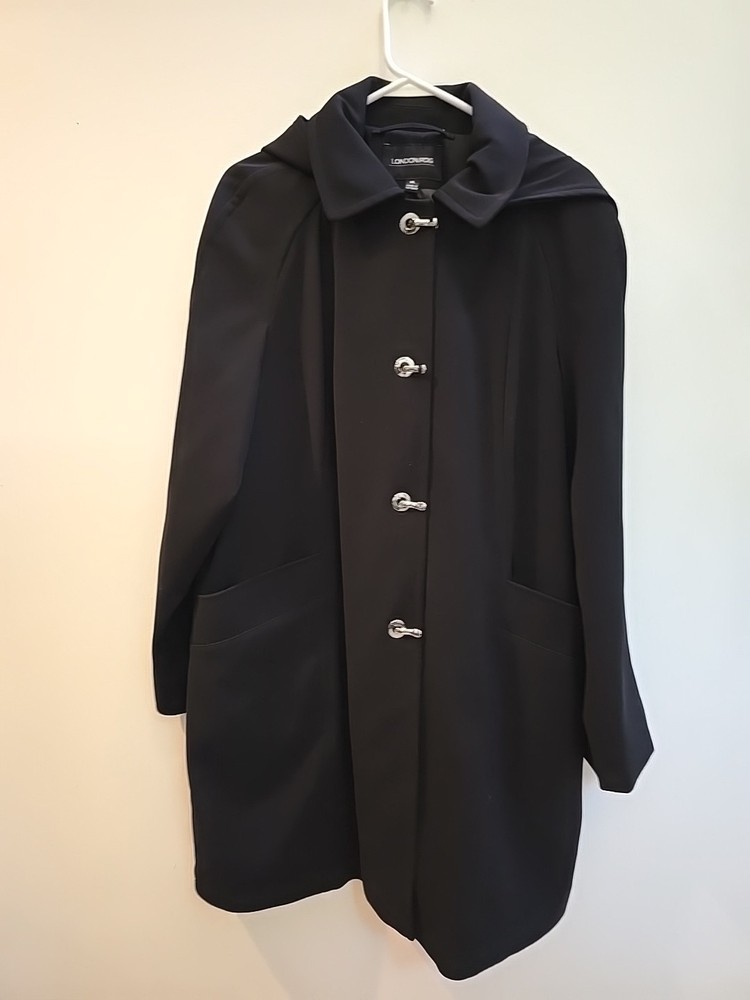 LONDON FOG Womens Trench Coat Size XL Removable Hood Black *
