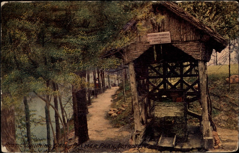 Michigan Detroit Palmer Park Rustic Well ~ 1915 vintage postcard sku821
