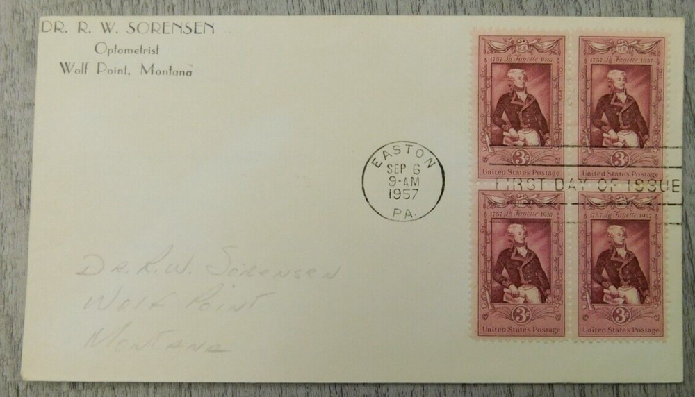 First Day Issue Easton Pennsylvania Sep 6 1957 La Fayette Stamp Envelope Cover