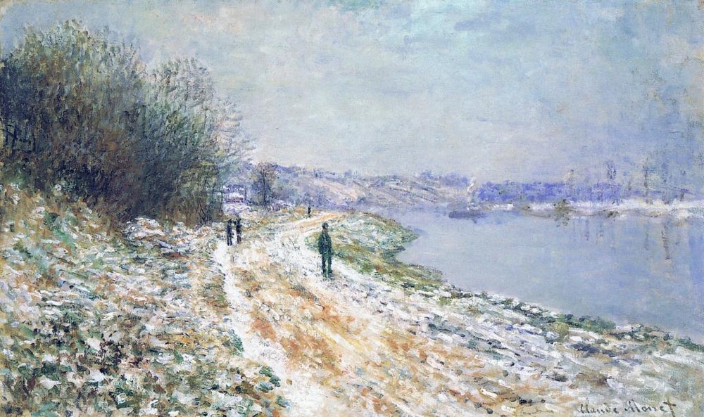 Claude Monet Argenteuil in Winter Framed Canvas Art Poster 18x12 Inches