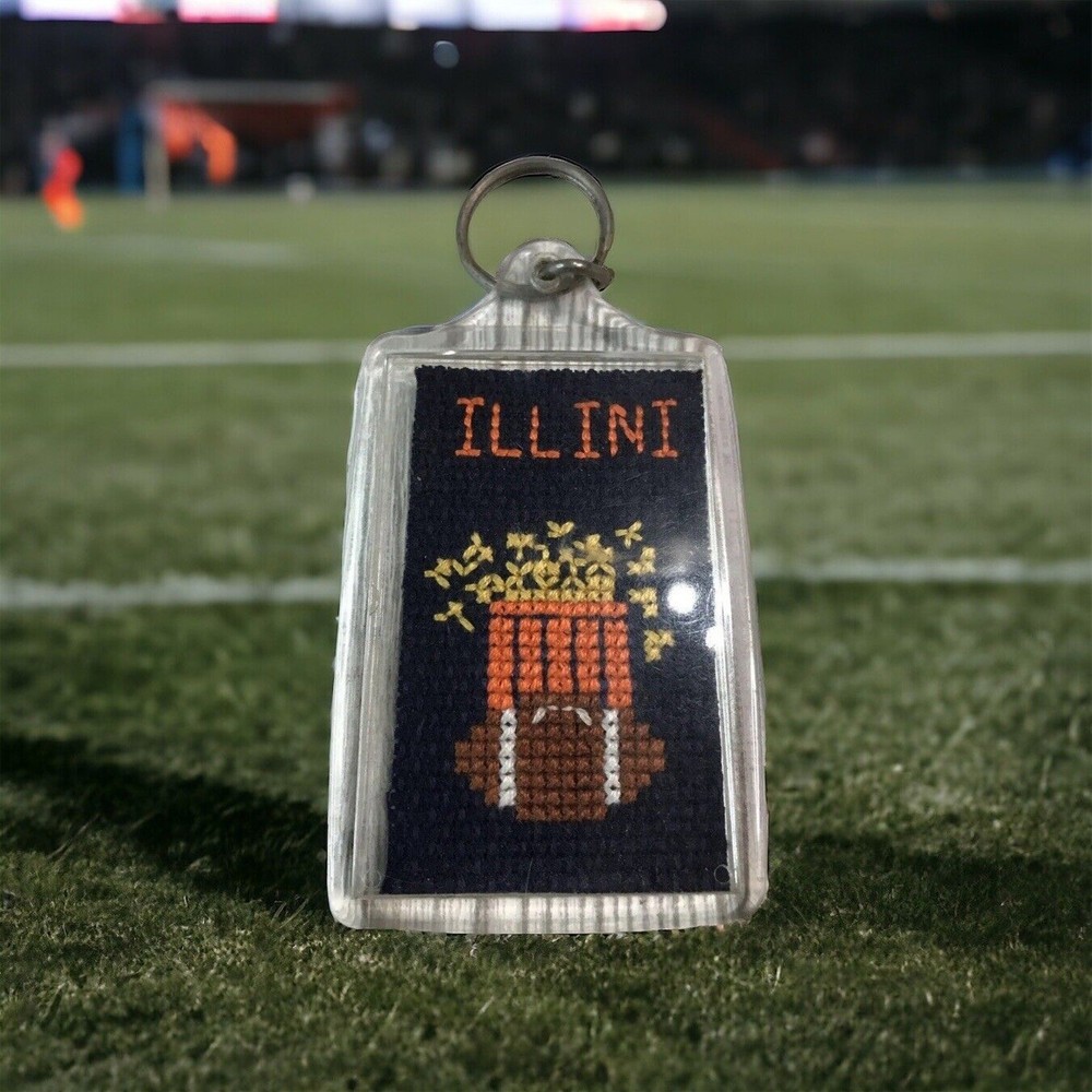 Fighting Illini NCAA Keychain 3-inch Acrylic University of Illinois Cross Stitch Design