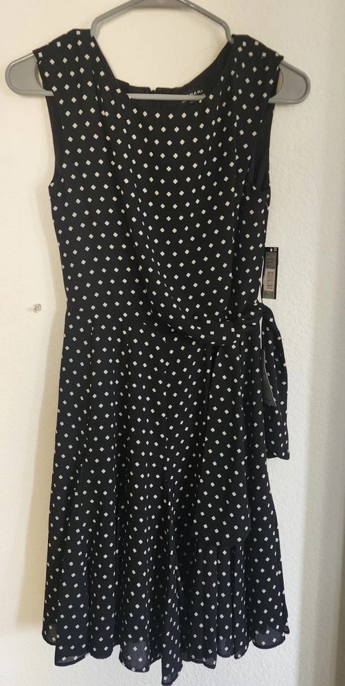 NWT Tahari Arthur S. Levine Dress Black White Diamond Dot Sleeveless Size 2P