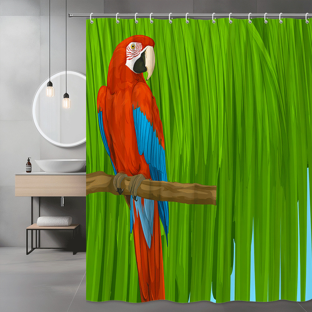 Parrot Shower Curtain Tropical Bird Print Green Background