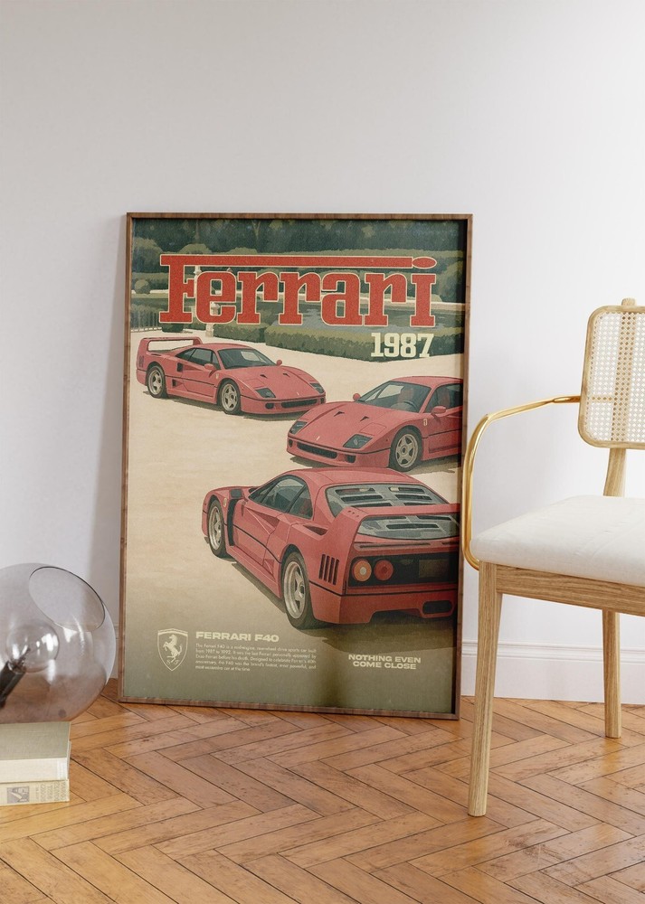 Retro Ferrari Wall Art, Vintage Car Wall Art, Cool Apartment Decor, Trendy