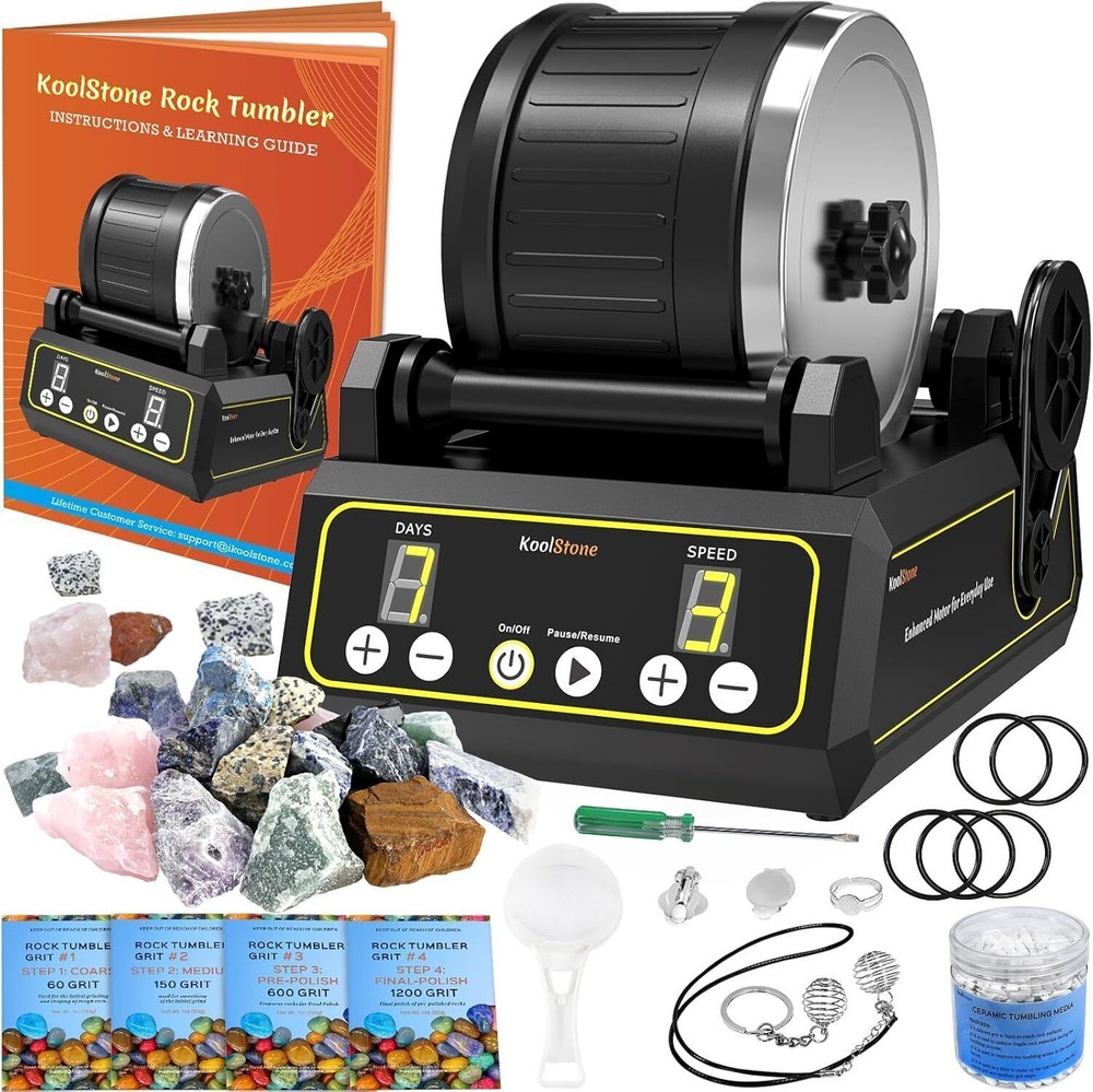 Rock Tumbler Kit 2.5LB Capacity Adjustable Timer & Speed w/ Full Accessories US