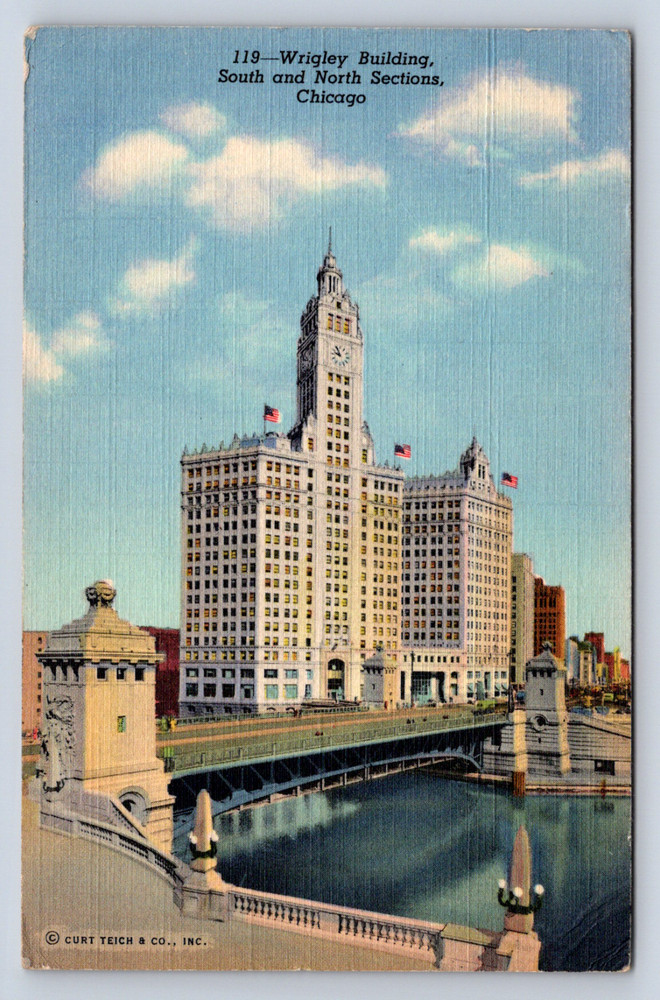 Vintage Postcard Wrigley Building South North Sections Chicago