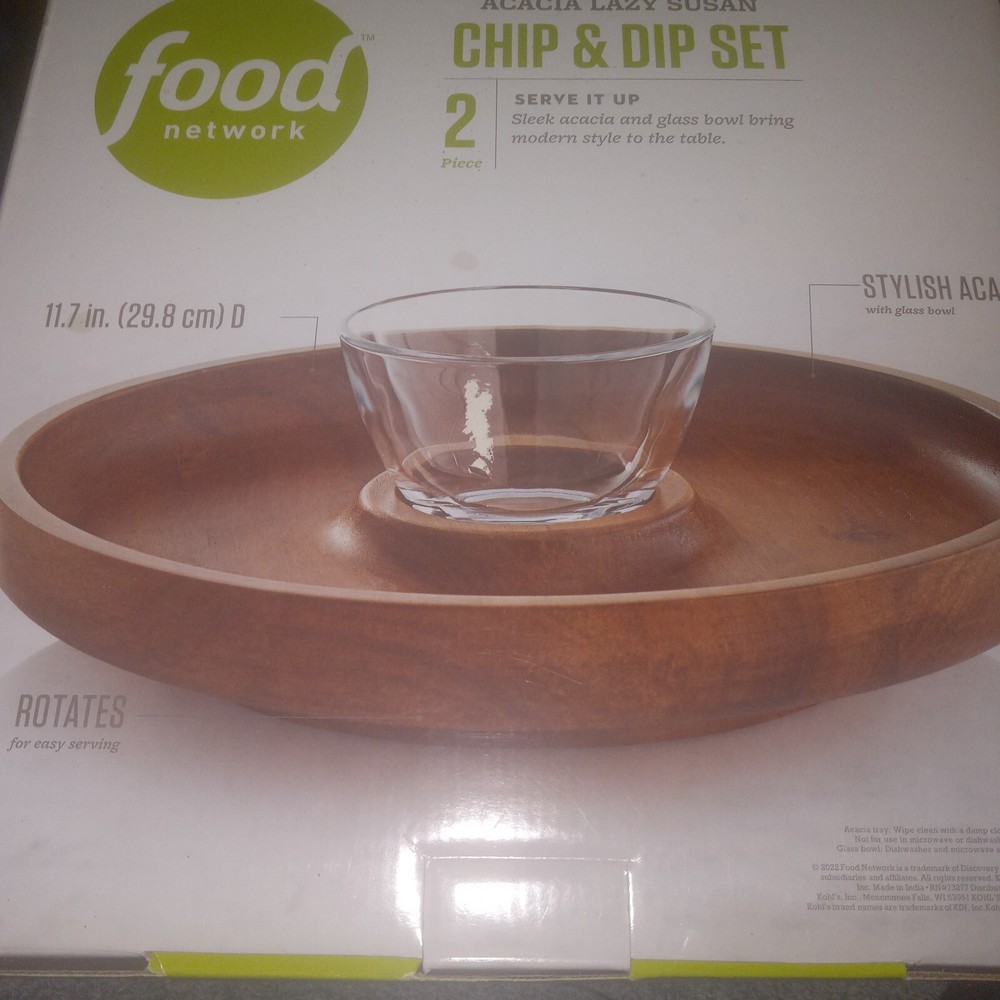 Acacia Wood Lazy Susan Chip and Dip Set 2-Piece 11.7 Inch Serving Tray  -image