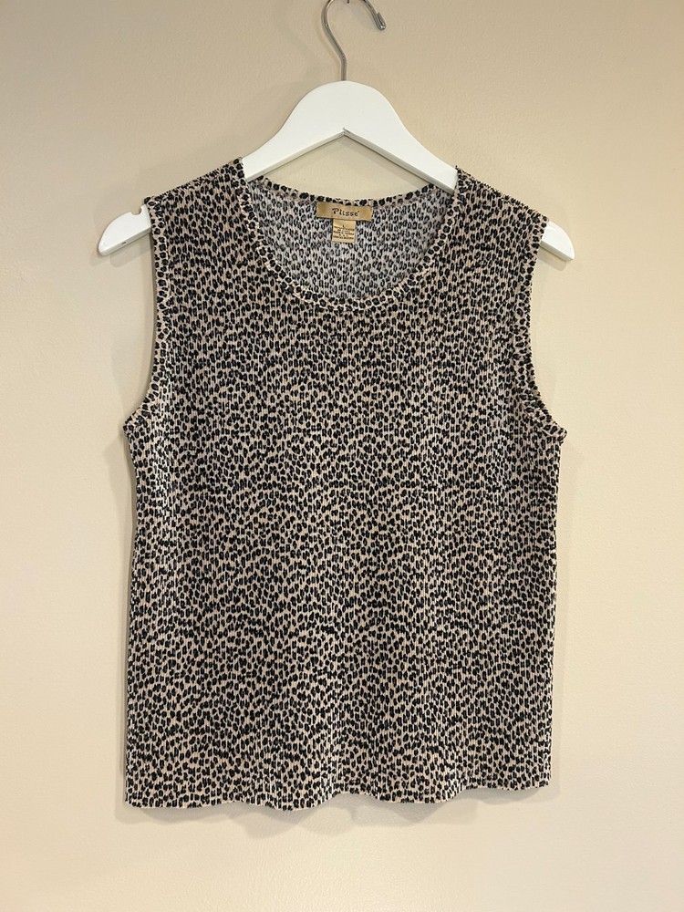 Vintage Plissé Women's Lg Leopard Crimped Print Sleeveless Tank Top Y2K Inspired