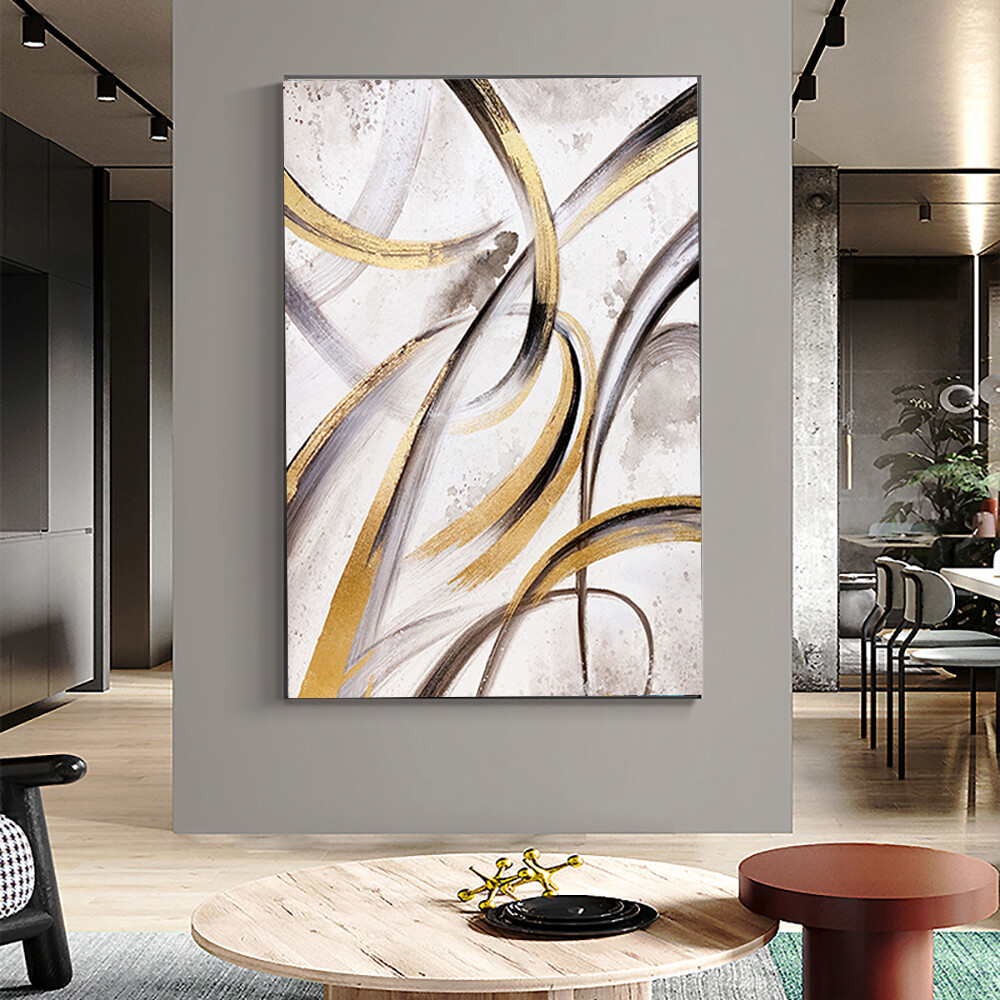 Modern Wall Art Golden Oil Painting Handmade Abstract Thick Texture Oil On